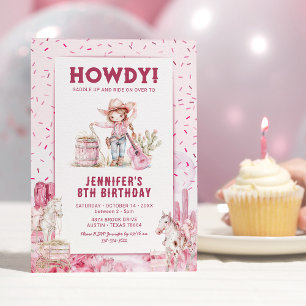 Pink Cowgirl Kids Birthday Party Invitation
