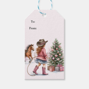 Pink Cowgirl Lassoing Christmas  Gift Tags