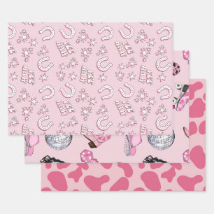 Pink Cowgirl Pattern Wrapping Paper Sheet