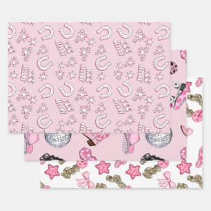 Pink Cowgirl Pattern Wrapping Paper Sheet
