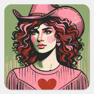 Pink Cowgirl Rodeo Diva Glamourous Heart Square Sticker
