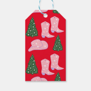 Pink Cowgirl Rodeo Hat Christmas Tree Red Gift Tags