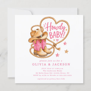 Pink Cowgirl Square Baby Shower Invitation