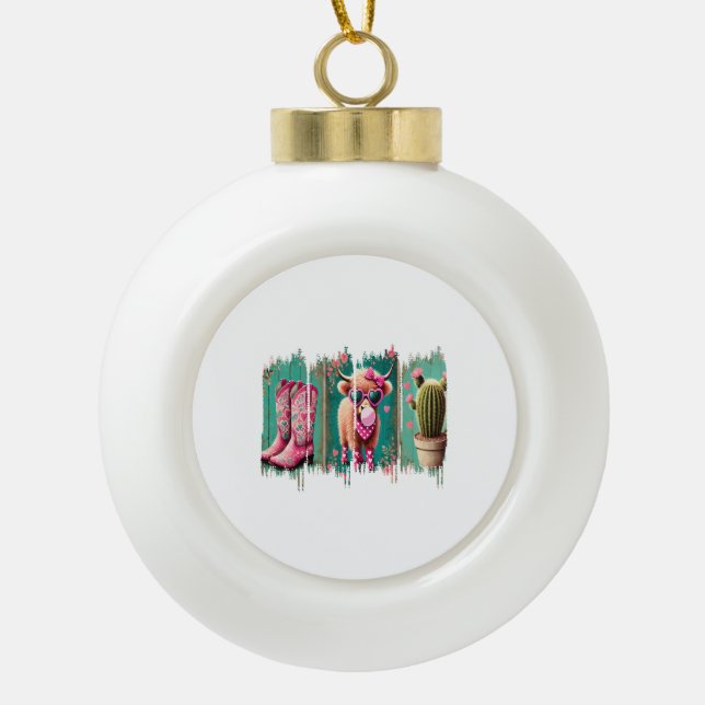 Pink Cowgirl Valentine , Heart  Ceramic Ball Christmas Ornament (Front)