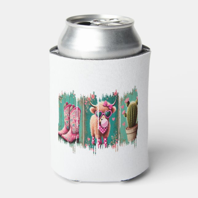 Pink Cowgirl Valentine Png, Heart Png Can Cooler (Can Front)