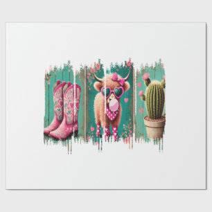Pink Cowgirl Valentine Png, Heart Png Wrapping Paper