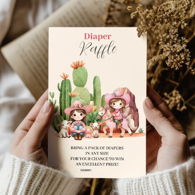 Pink Cowgirl Western Baby Shower Diapper Raffle Enclosure Card (Creator Uploaded)