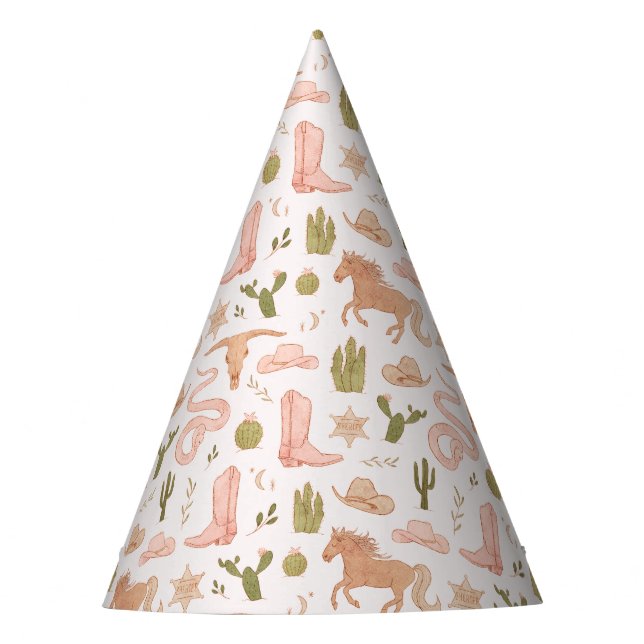Pink Cowgirl Western Birthday Party Hat (Front)