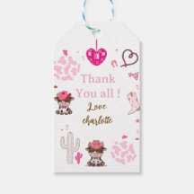 Pink Cowgirl Western Birthday thank you tag