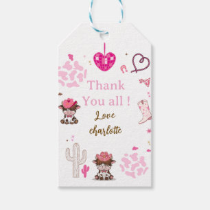Pink Cowgirl Western Birthday thank you tag