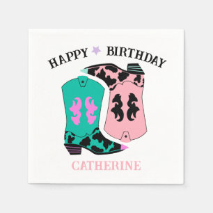 Pink Cowgirl Western Boots Ranch Cowboy Birthday Napkin