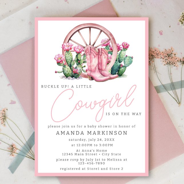 Pink Cowgirl Western Cactus Baby Shower Invitation (Creator Uploaded)