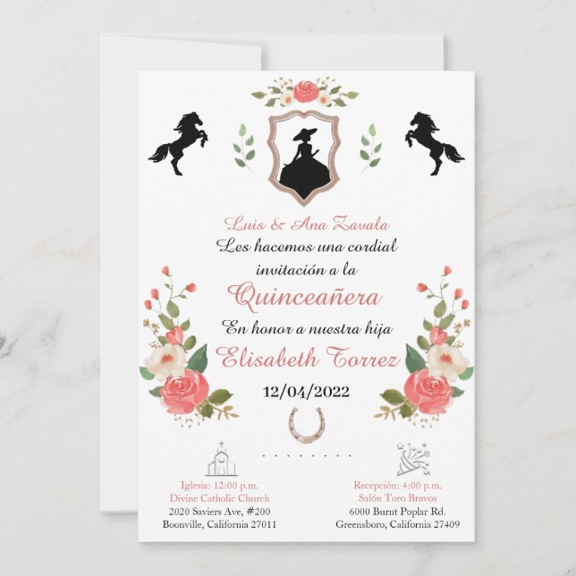 Pink,Cowgirl Western Invitation,Quinceanera Ranch  (Front)