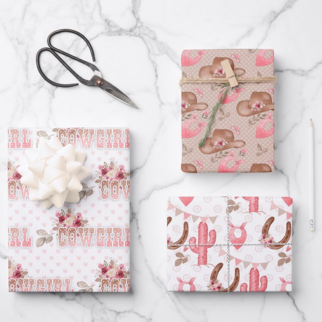Pink Cowgirl  Wrapping Paper Sheet (Front)