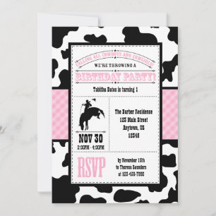 Pink Cowhide Cowboy Birthday Invitation