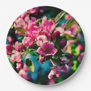 Pink Crab Apple Flowers Paper Plate