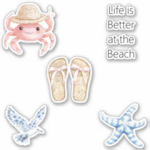Pink Crab Beach Blue Starfish Bird Sandals