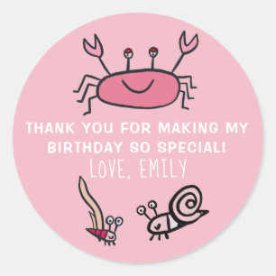 Pink Crab Sea Animal Girl Birthday Favour Sticker
