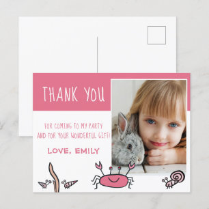 Pink Crab Sea Animals Photo Birthday Thank you Postcard