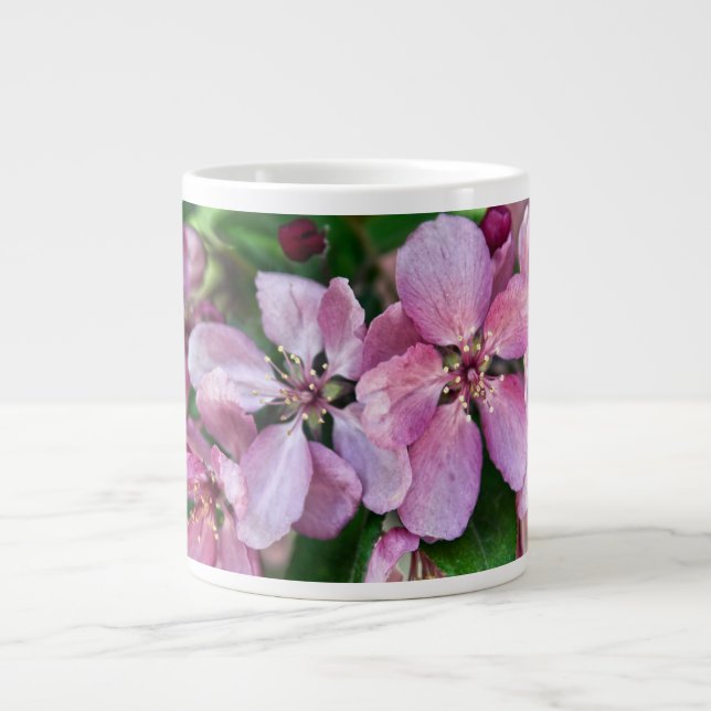 Pink Crabapple Blossoms Large Coffee Mug (Front)