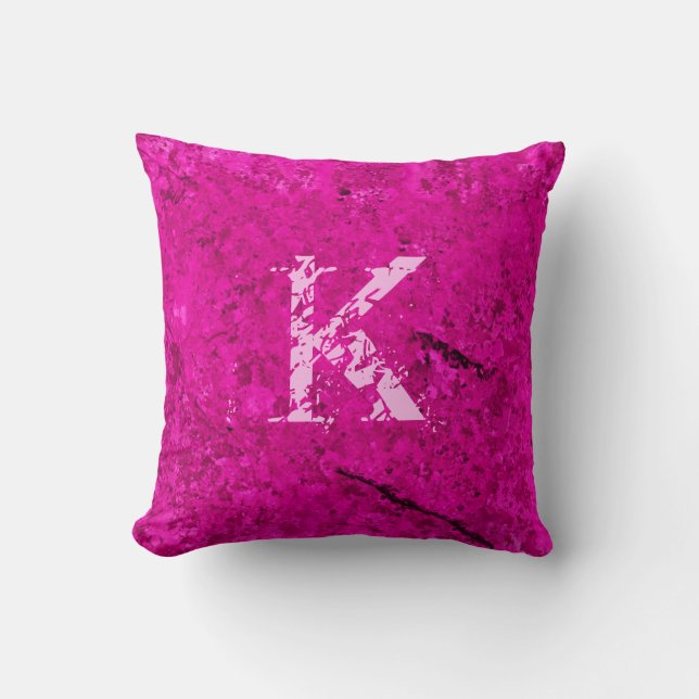 Pink Cracked Natural Rock Texture Custom Monogram Throw Pillow (Front)