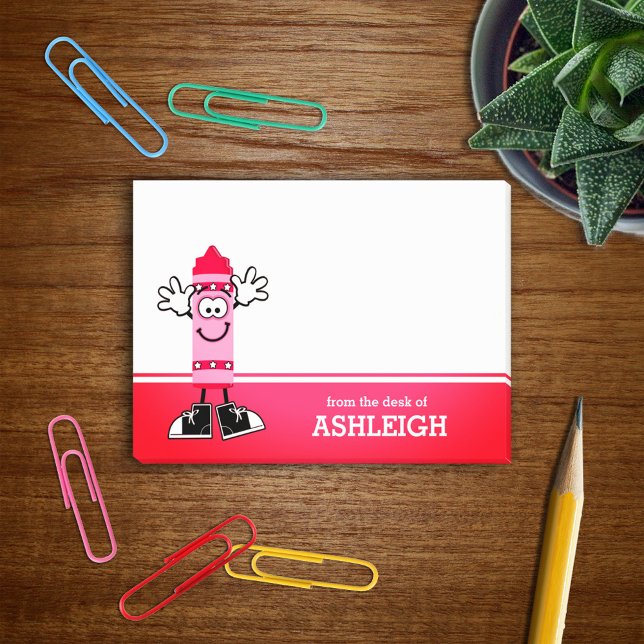 Pink Crayon Personalized Post-it Notes (Creator Uploaded)