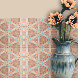 Pink Cream And Brown Abstract Geometric Pattern  Tile