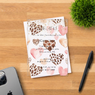 Pink Cream Animal Hearts Gold Sparkle Birthday Acrylic Invitations