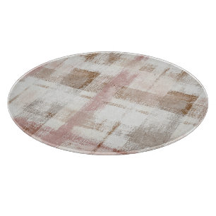Pink Cream Brown Abstract Stripes Cutting Board
