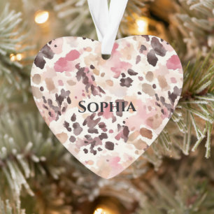 Pink Cream Brown Leopard Christmas Ornament
