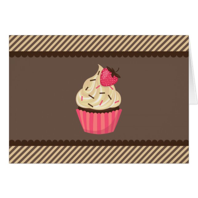 Pink Cream Brown Stripes Strawberry Cupcake (Front Horizontal)