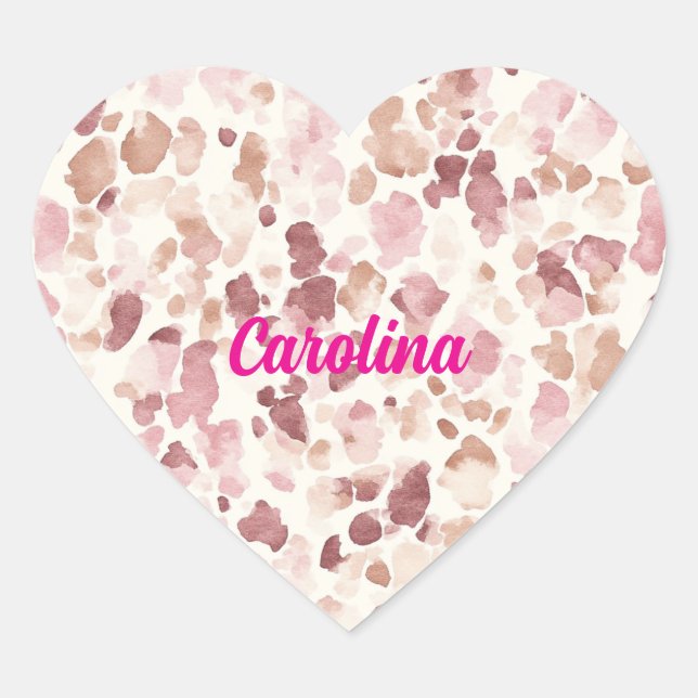 Pink Cream Chocolate Brown Leopard Animal Birthday Heart Sticker (Front)