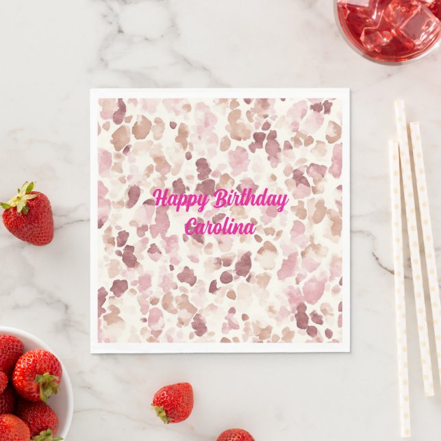 Pink Cream Chocolate Brown Leopard Animal Birthday Napkin (Insitu)