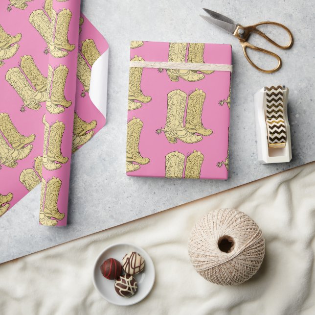 Pink Cream Cowboy Boots Wrapping Paper (Crafts)