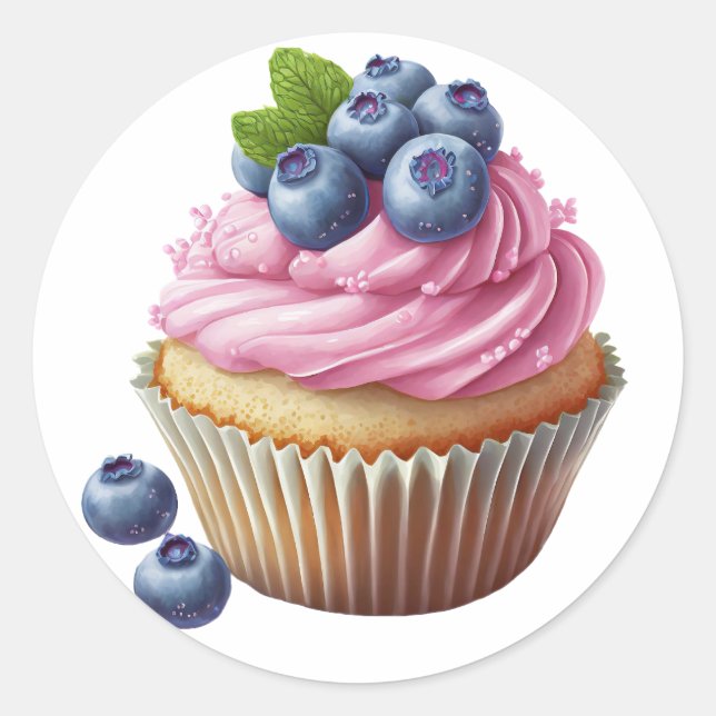 Pink cream cupcake with berries birthday  classic round sticker (Front)