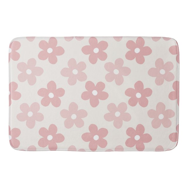 Pink Cream Daisy Flowers Retro Pattern Bath Mat (Front)