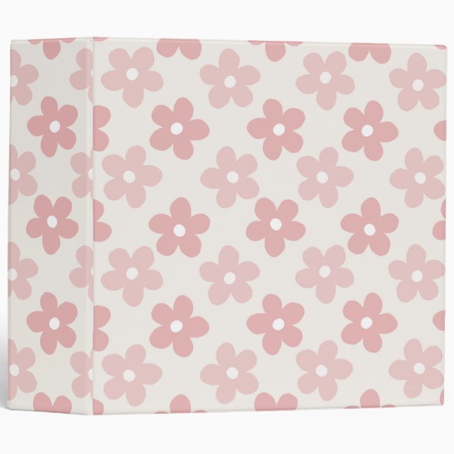 Pink Cream Daisy Flowers Retro Pattern Binder (Front/Spine)