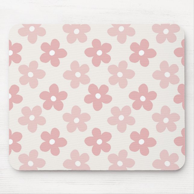 Pink Cream Daisy Flowers Retro Pattern Mouse Pad (Front)