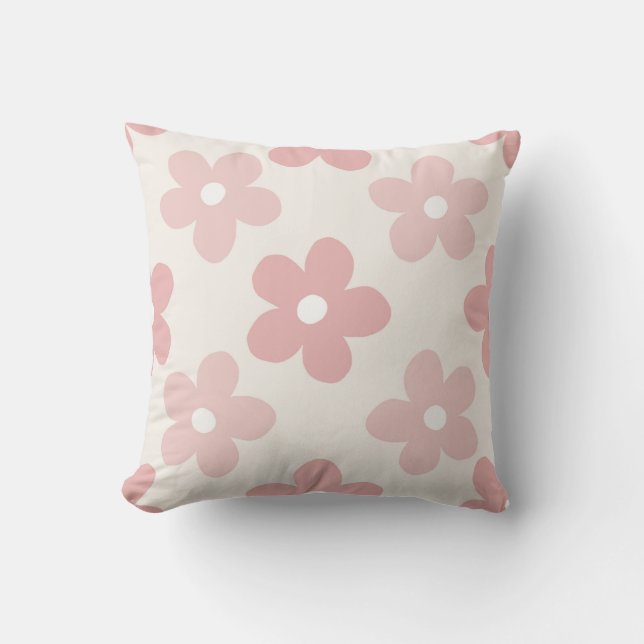 Pink Cream Daisy Flowers Retro Pattern Throw Pillow (Front)
