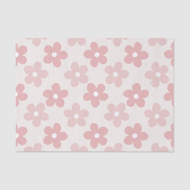 Pink Cream Daisy Flowers Retro Pattern Tissue Paper (Front)