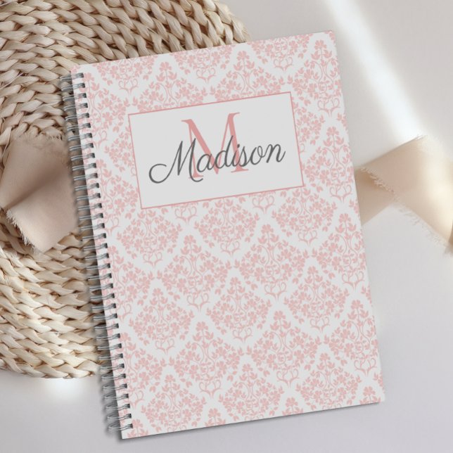Pink Cream Damask Cute Girly Trendy Monogram Planner (Creator Uploaded)