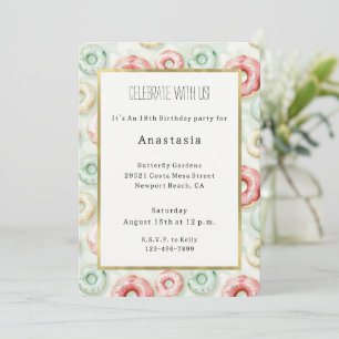 Pink Cream Donuts Birthday Invitation