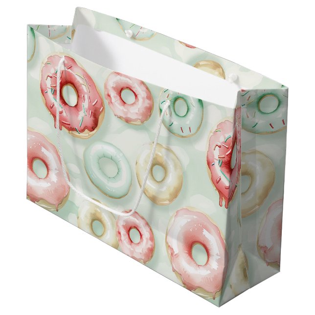 Pink Cream Donuts Birthday Large Gift Bag (Front Angled)