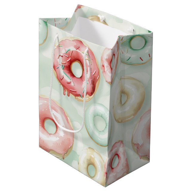 Pink Cream Donuts Birthday Medium Gift Bag (Front Angled)