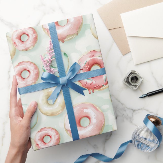 Pink Cream Donuts Birthday Wrapping Paper (Gifting)