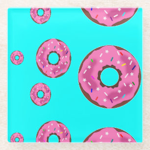 Pink cream doughnuts glass coaster