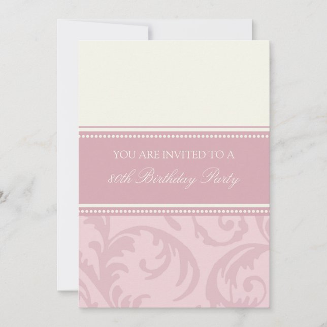 Pink Cream Floral 80th Birthday Party Invitations (Front)