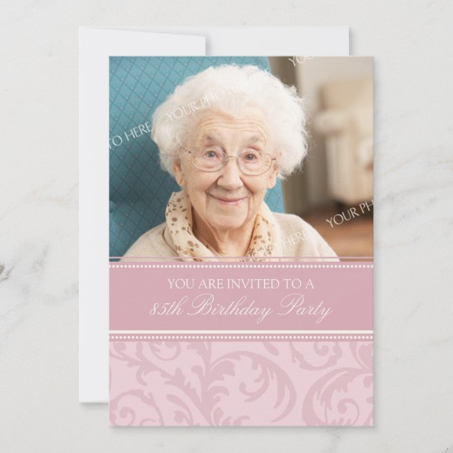 Pink Cream Floral 85th Birthday Party Invitations (Front)