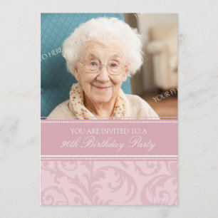 Pink Cream Floral 90th Birthday Party Invitations