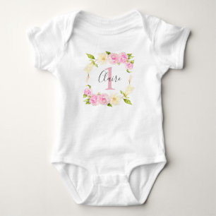 Pink Cream Floral Girl 1st Birthday Baby Bodysuit